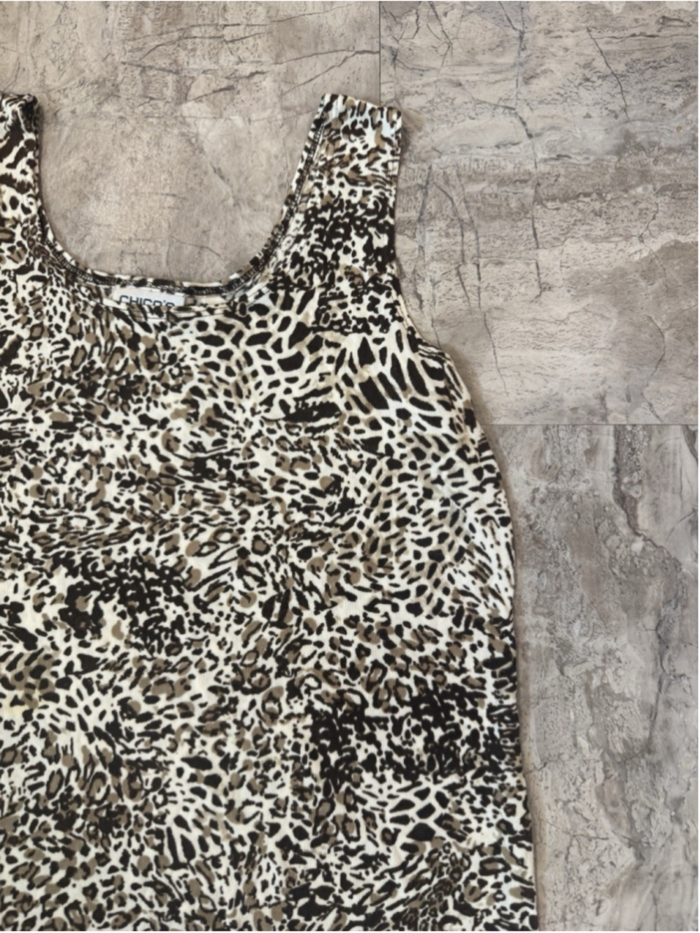VTG Chicos Travelers Tank Top Womens Animal Print Sleeveless Knit Stretch Sz 2